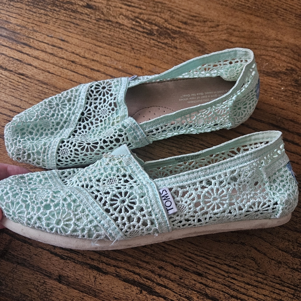 Toms Green Crochet Espadrilles Slip-On